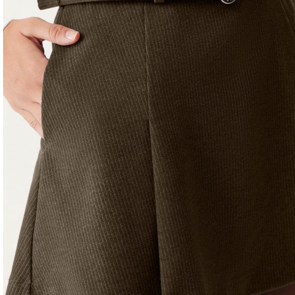 OGL Belted Mini Skirt With Shorts Pockets - Oliver Coffee NEW MEDIUM OLD MONEY - Picture 5 of 9